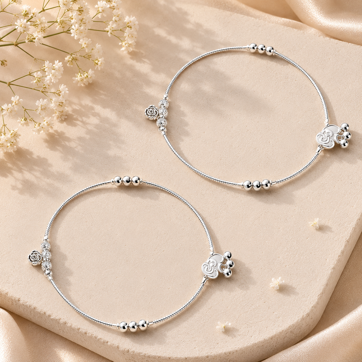 ACCESSHER Oxidised Silver-Tone Floral Anklet Set for Women & Girls | Rose Motif Payal & Leg Chain (Pair) - Image 4