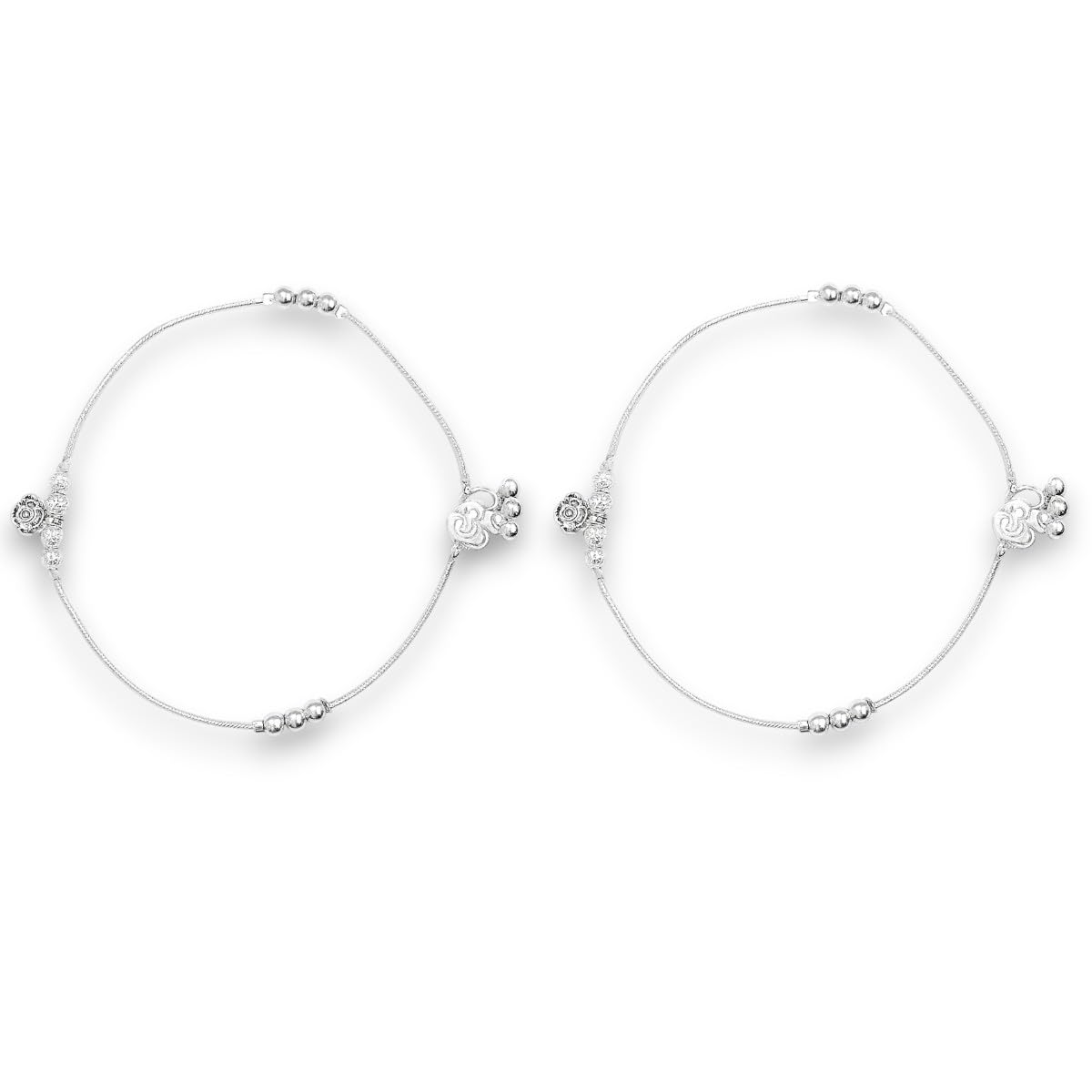 ACCESSHER Oxidised Silver-Tone Floral Anklet Set for Women & Girls | Rose Motif Payal & Leg Chain (Pair) - Image 5