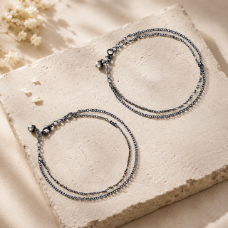 ACCESSHER Oxidised Leaf Pattern Payal Anklet Set - Ghungroos for Women & Girls