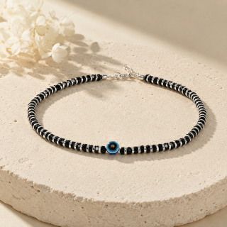 ACCESSHER 92.5 Sterling Silver Anklet - Black Beaded Handcrafted Design for Women & Girls (1 Piece)