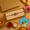 ACCESSHER Blue Enamel Kundan Rakhi with Rhinestone Detailing - Gift Set with Roli, Kumkum & Greeting Card