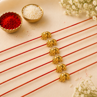 ACCESSHER Gold Plated Elephant Rakhi - Rakhi Set with Roli, Kumkum & Greeting Card (Pack of 6)