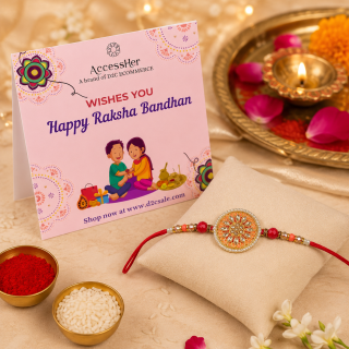 ACCESSHER Meenakari Rakhi with Semi-Precious Stone Detailing - Roli, Kumkum & Raksha Bandhan Greeting Card