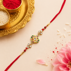 ACCESSHER Traditional Multicolor Enamel Rakhi - Gift Set with Roli, Kumkum & Raksha Bandhan Card