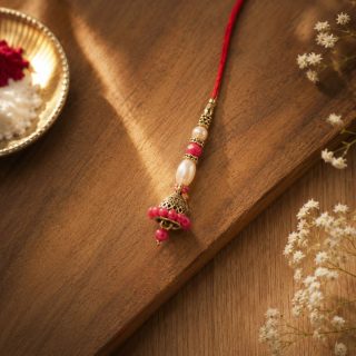 ACCESSHER Traditional Lumba Rakhi - Delicate Jhumka for Bhabhi with Roli, Kumkum & Greeting Card