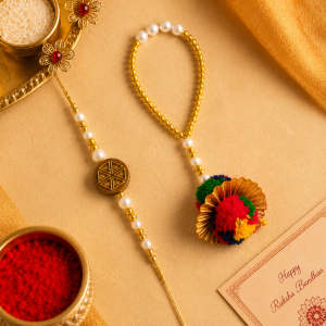 ACCESSHER Gold Plated Peacock Rakhi with Semi-Precious Enamel Detailing with Roli, Kumkum & Greeting Card
