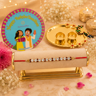 ACCESSHER Traditional Rakhi Set with Decorative Acrylic Pooja Thali, Roli, Kumkum & Greeting Card