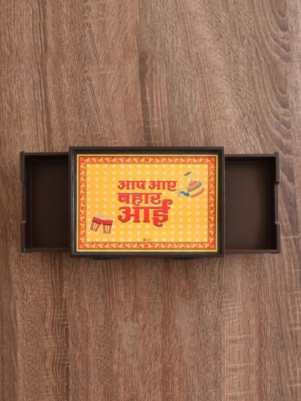 Indigifts Wooden Serving Tray for Dining Table| Thela Tray for Breakfast| Tea Serving Tray| Table Décor Items| Serving Platters| Decorative Tray| Multipurpose Tray| Platter for Home and Kitchen - Image 2