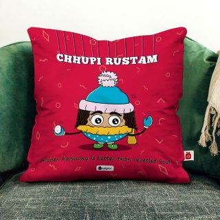 Indigifts Chhupi Rustam Printed Satin Cushion Cover (12x12-inch; Pink) with Filler