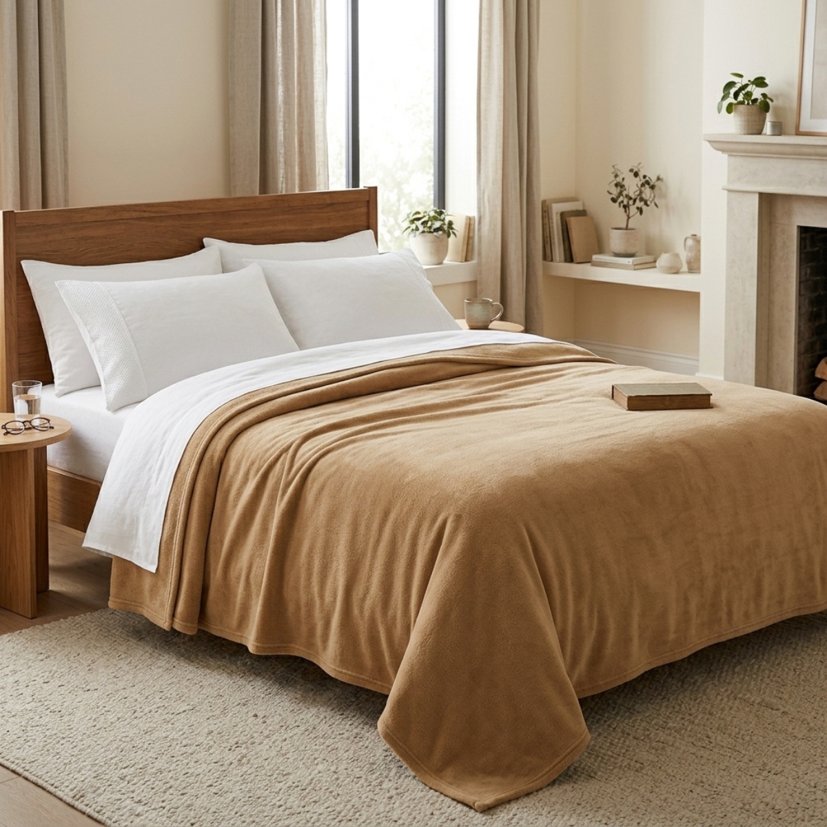 SWARG HOMES Beige Polar Fleece Double Bed Blanket - Ultra Soft All Season AC Blanket (90×90 Inch, 600 GSM) - Image 3
