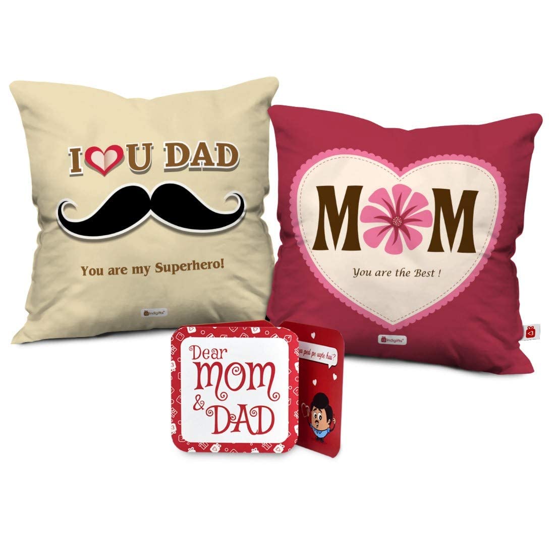 IndiGifts “You Are the Best” Printed Cushion Set with Greeting Card for Parents - Multicolour Polycotton Home Décor Gift (Set of 2) - Image 2