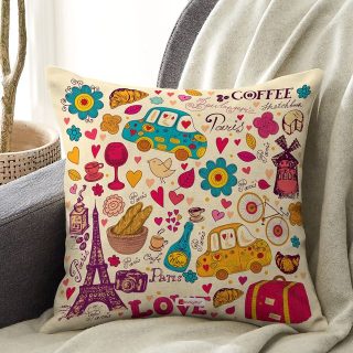 Indigifts Printed Cushion Cover with Filler | Paris Theme Print | Polysatin | 12x12 Inches | Comfortable Multicolor Cushions Soft Decorative Pillows | Unique Quirky Gifts | Valentine Gifts