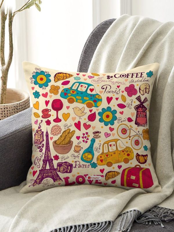 Indigifts Printed Cushion Cover with Filler | Paris Theme Print | Polysatin | 12x12 Inches | Comfortable Multicolor Cushions Soft Decorative Pillows | Unique Quirky Gifts | Valentine Gifts
