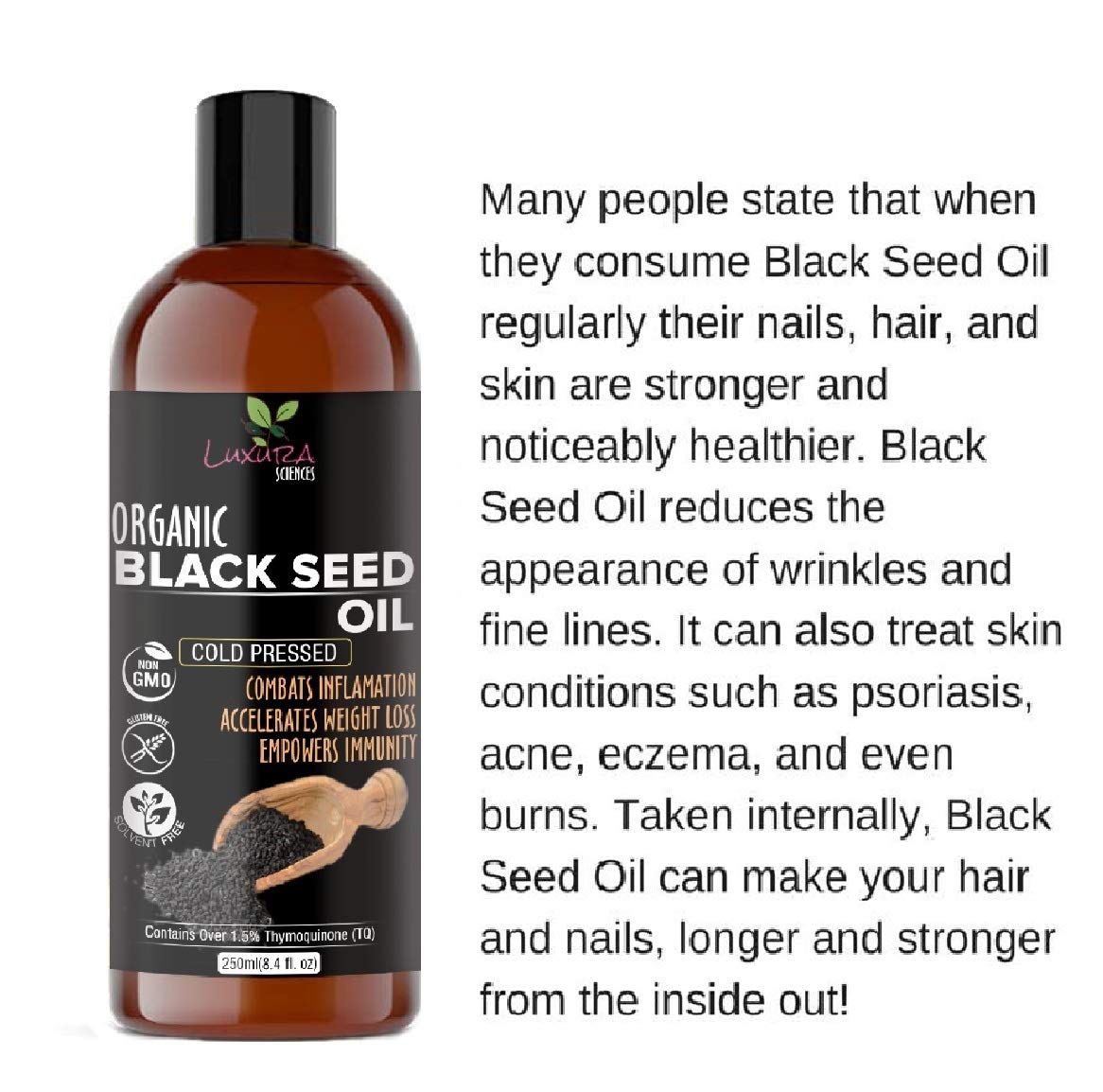 Luxura Sciences Black Seed Oil (Kalonji Oil) for Hair | Cold Pressed | 250ML | Nourishes, Strengthens & Enhances Shine | Lightweight & Suitable for All Hair Types - Image 4