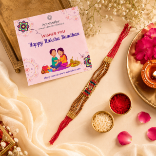 ACCESSHER Statement Meenakari Floral Beaded Rakhi - Gift Set with Roli, Kumkum & Greeting Card