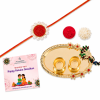 Accessher Druzy Stone & Pearl Rakhi - Gift Set with Metal Pooja Thali, Roli, Rice & Greeting Card
