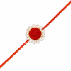 Accessher Druzy Stone & Pearl Rakhi - Gift Set with Metal Pooja Thali, Roli, Rice & Greeting Card