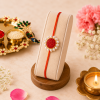 Accessher Druzy Stone & Pearl Rakhi - Gift Set with Metal Pooja Thali, Roli, Rice & Greeting Card