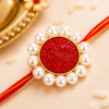 Accessher Druzy Stone & Pearl Rakhi - Gift Set with Metal Pooja Thali, Roli, Rice & Greeting Card