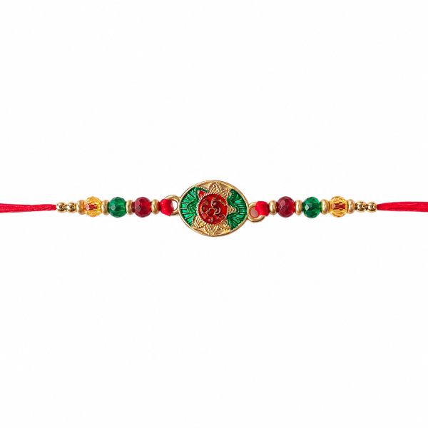 ACCESSHER Multicolour Meenakari OM Rakhi - Gift Set with Roli, Kumkum & Greeting Card