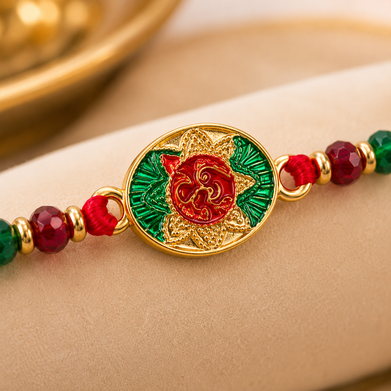 ACCESSHER Multicolour Meenakari OM Rakhi - Gift Set with Roli, Kumkum & Greeting Card - Image 3