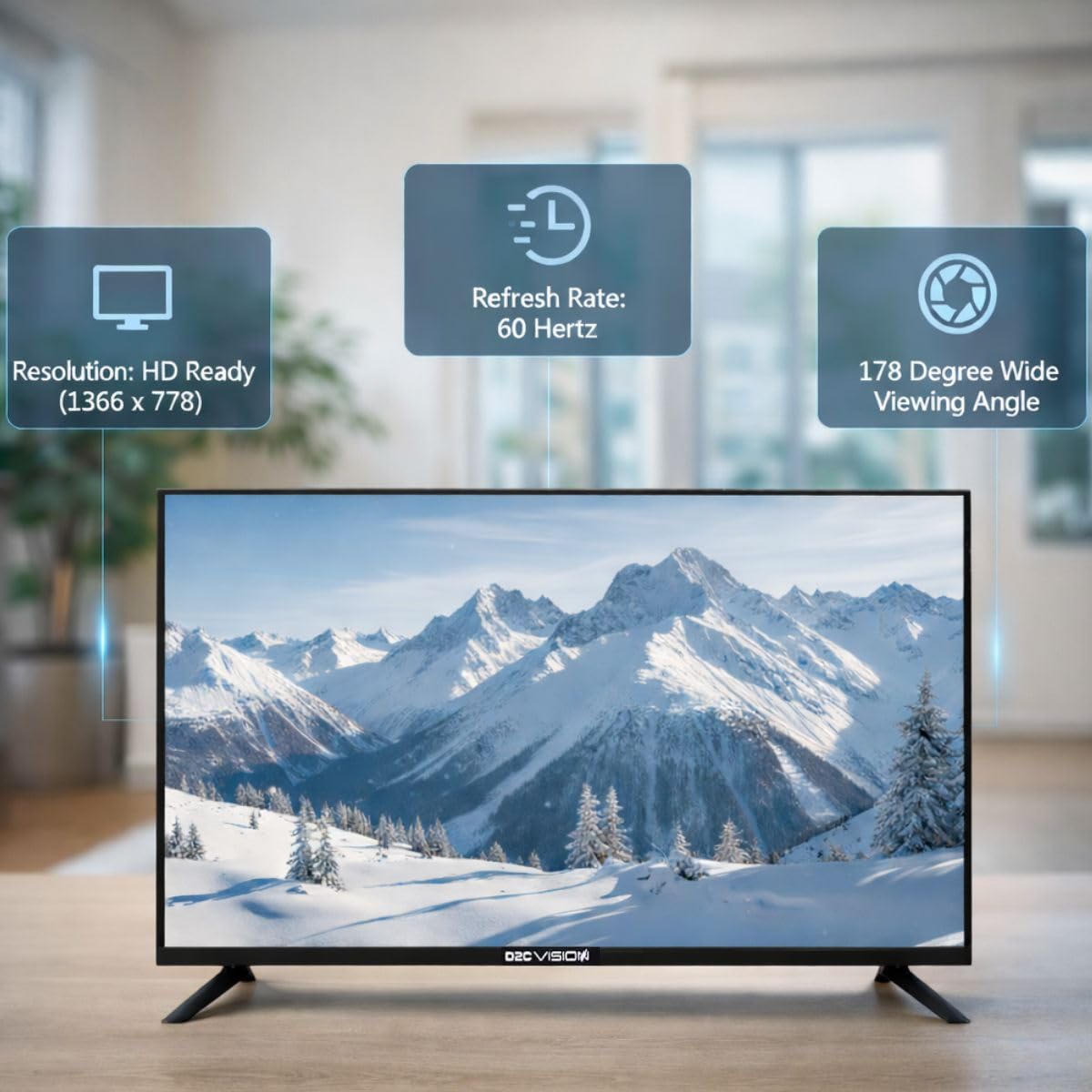 D2C Vision 32 Inch Bezel-Less HD Ready Smart LED TV with Android 11, Bluetooth & Voice Assistant - Black - Image 2