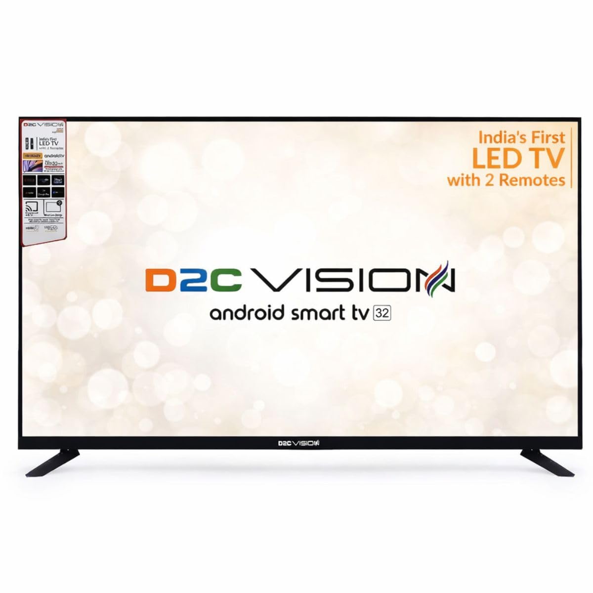 D2C Vision 32 Inch Bezel-Less HD Ready Smart LED TV with Android 11, Bluetooth & Voice Assistant - Black - Image 3