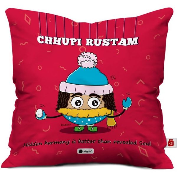 Indigifts Chhupi Rustam Printed Satin Cushion Cover (12x12-inch; Pink) with Filler - Image 2