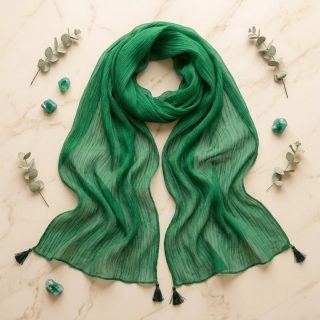 Drape N Don Green Plain Chiffon Dupatta with Stylish Latkan Detailing - Soft Lightweight Daily Wear