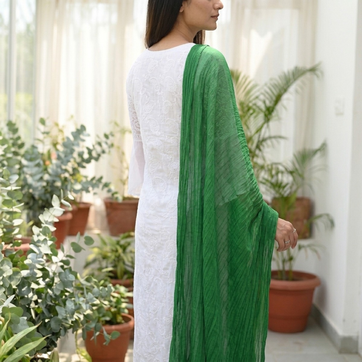 Drape N Don Green Plain Chiffon Dupatta with Stylish Latkan Detailing - Soft Lightweight Daily Wear - Image 4