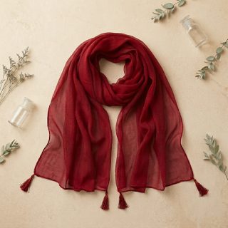 Drape N Don Red Plain Chiffon Dupatta with Stylish Latkan Detailing - Soft Lightweight Daily Wear