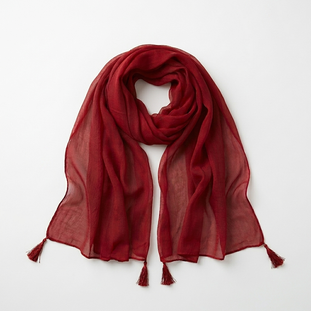 Drape N Don Red Plain Chiffon Dupatta with Stylish Latkan Detailing - Soft Lightweight Daily Wear - Image 5
