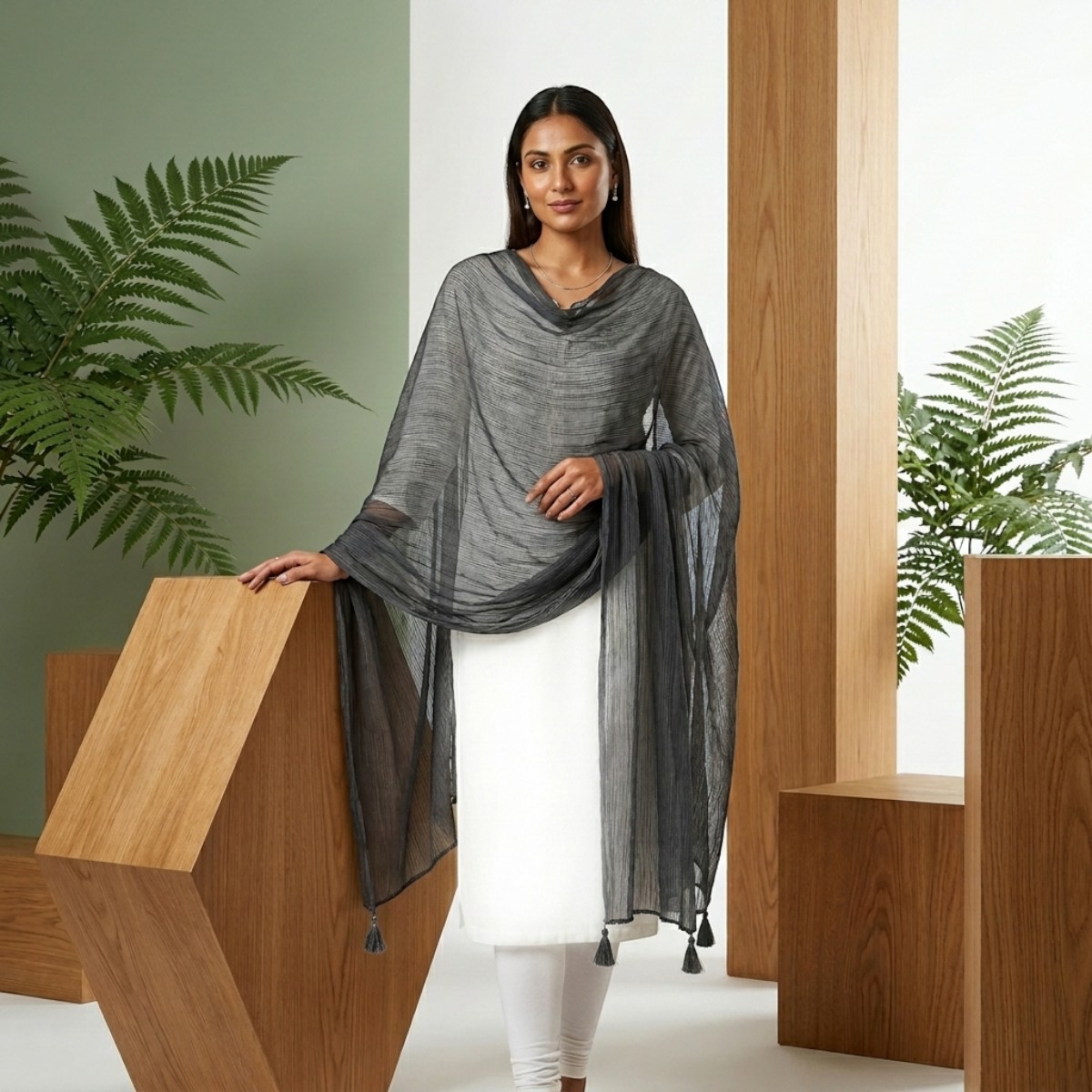 Drape N Don Black Plain Chiffon Dupatta with Stylish Latkan Detailing - Soft Lightweight Daily Wear - Image 2