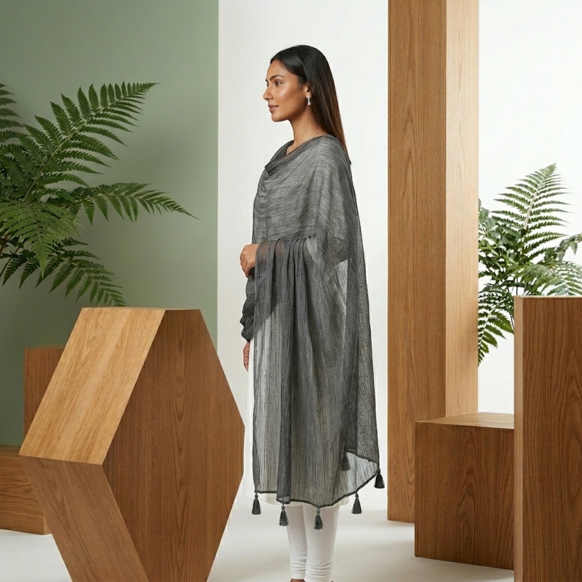 Drape N Don Black Plain Chiffon Dupatta with Stylish Latkan Detailing - Soft Lightweight Daily Wear - Image 3