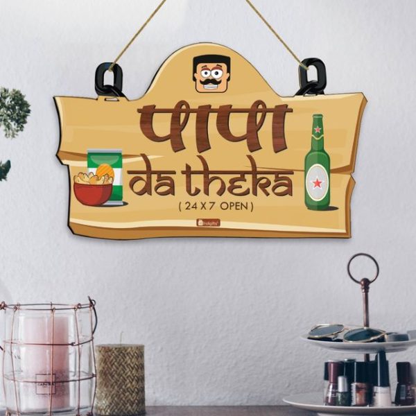 Indigifts Papa Da Theka Wooden Wall Hanging for Kitchen 11.05x7 Inches Papa-Father in Law-Birthday| Parents| Kitchen Door Sign| Father Gift | 1 "Papa Da Theka" Printed Designer Wall Hanging - Image 4