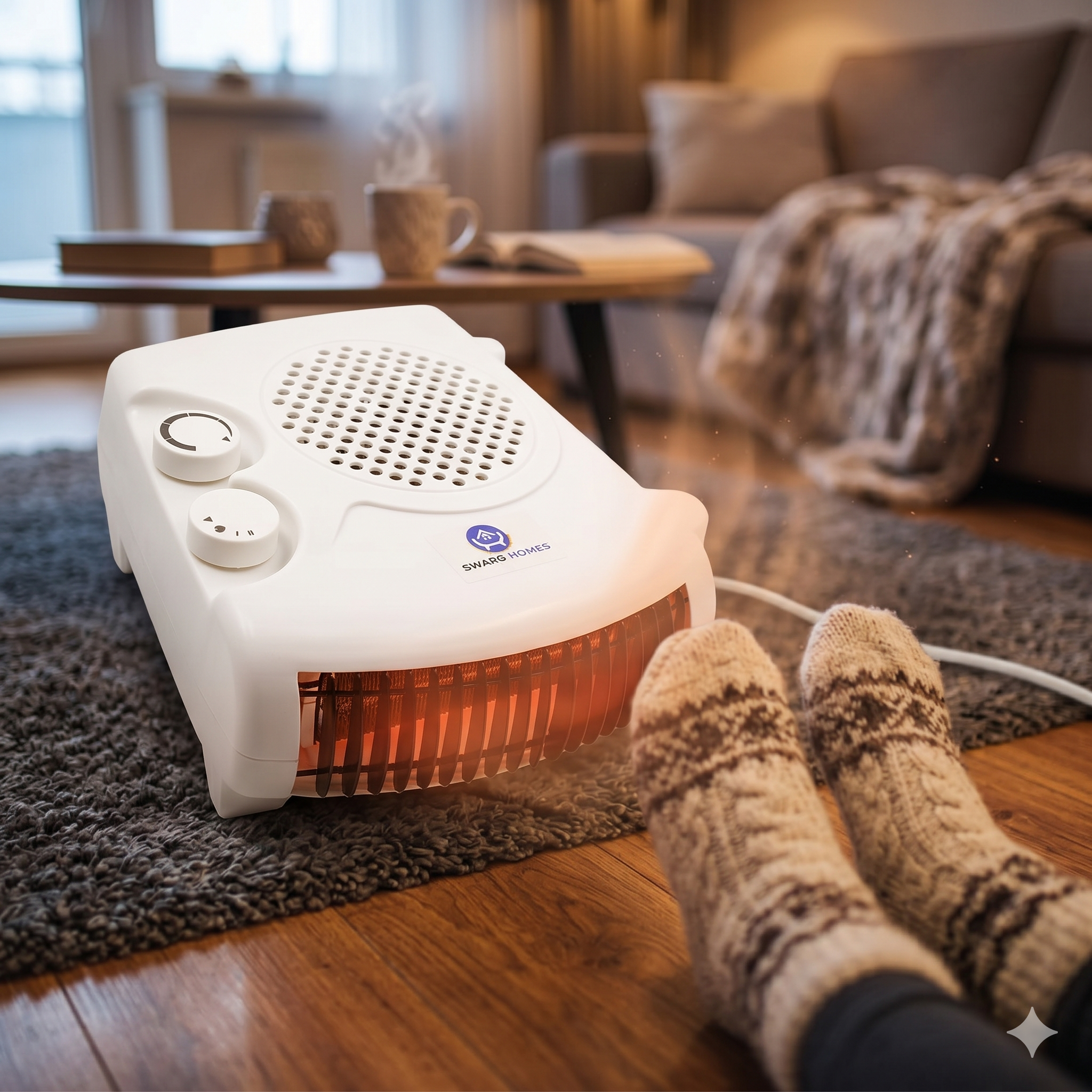 Swarg Homes 1000/2000 Watts Room Heater with Adjustable Thermostat & Dual Placement – 1 Year Warranty (White Color) - Image 2