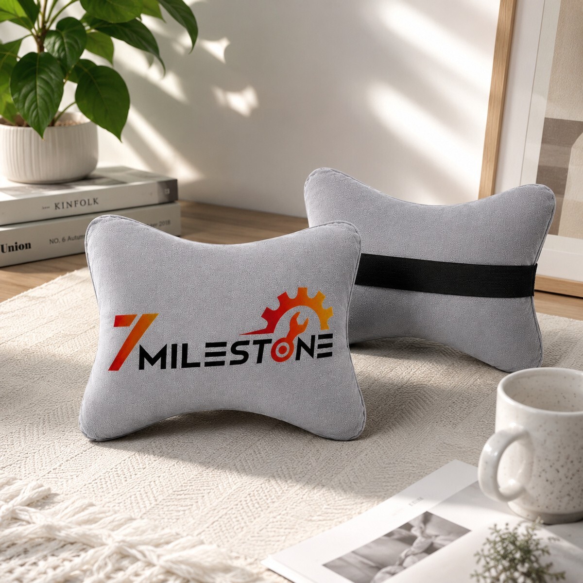 7 Mile Stone Grey Car Neck Rest Pillow Set for Driving Comfort (Set of 2) - Image 2
