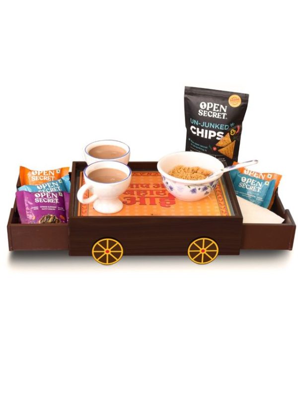 Indigifts Wooden Serving Tray for Dining Table| Thela Tray for Breakfast| Tea Serving Tray| Table Décor Items| Serving Platters| Decorative Tray| Multipurpose Tray| Platter for Home and Kitchen - Image 4