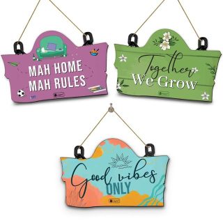 Indigifts Wall Hanging For Home Wooden Mini Wall Hanging Board Set Of 3- Wall Hanging Decorative Items| Mini Wall Hanging Décor| Garden Wall Hanging| Good Vibe Wall Hanging| Wall Decor for Living Room