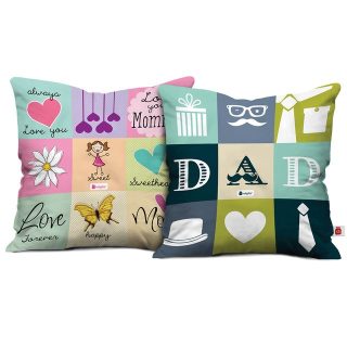 Indigifts Love You Dad Love You Mom Printed Cushions with Filler| 12x12 inches| Multicolour| Set of 2| Polycotton|Home Decor| Mom Dad Gift | Gift for Parents | Mummy Birthday Gift