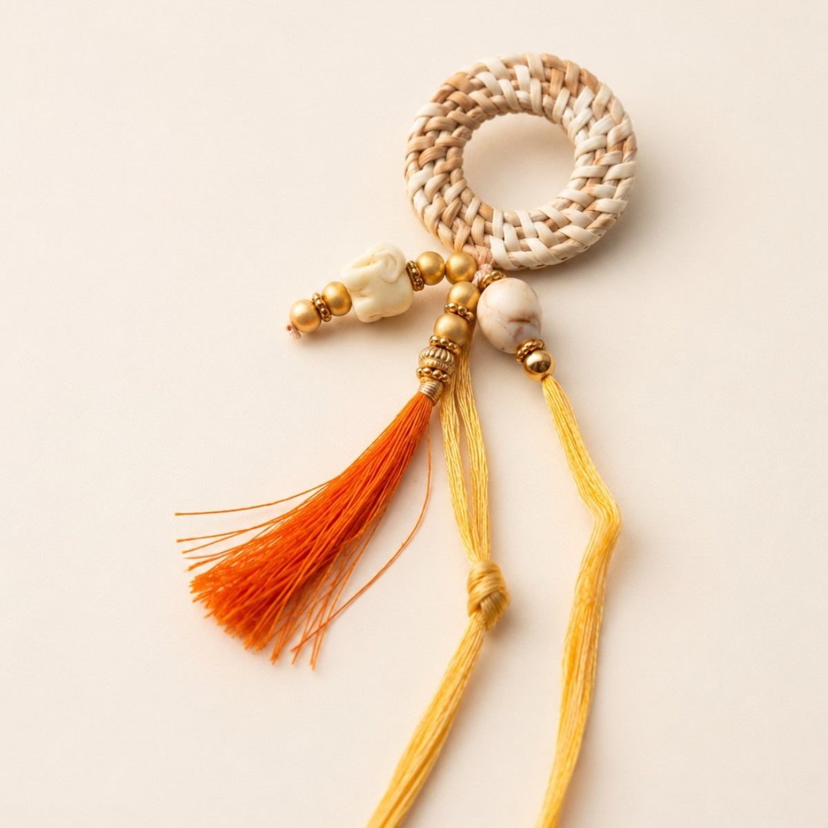 ACCESSHER Handcrafted Elephant Charm Rakhi with Tassel for Bhabhi - Gift set Roli, Kumkum & Greeting Card - Image 2