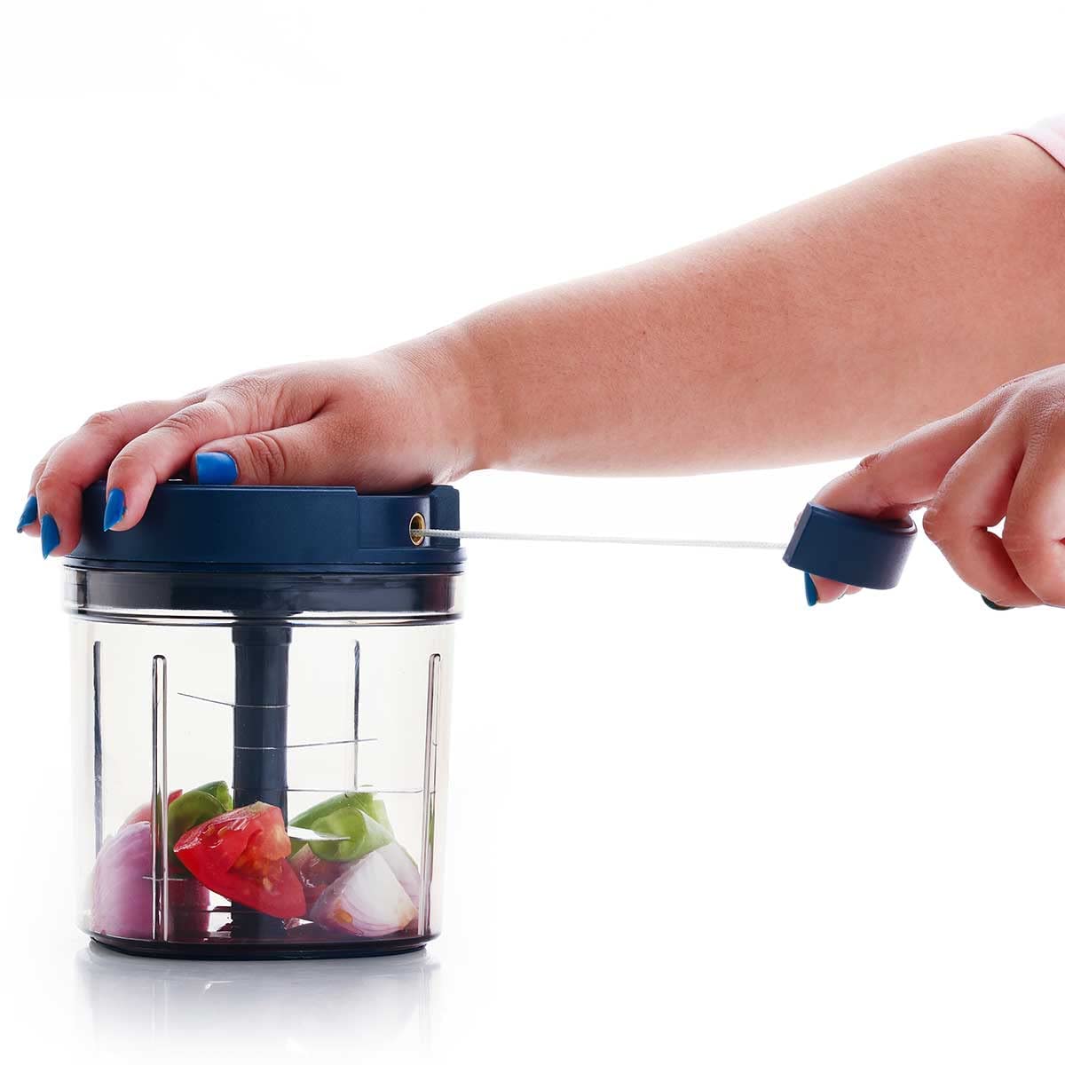 Swarg Kitchen 900 ML Blue Onion Chopper with 5 Stainless Steel Blades - Handy Vegetable & Fruit Chopper for Kitchen Use - Image 8