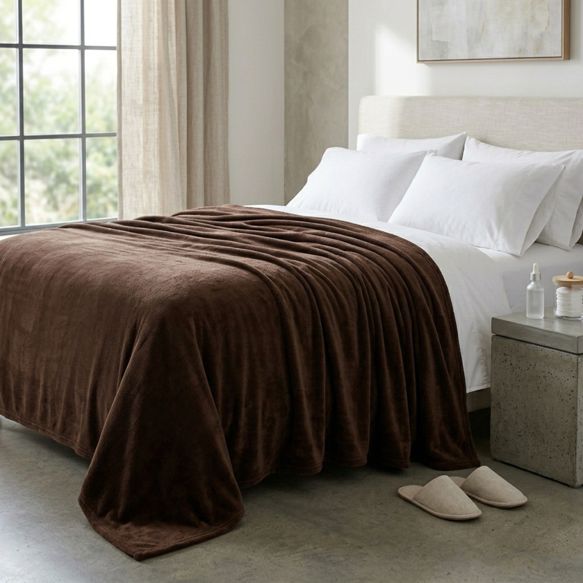 SWARG HOMES Brown Polar Fleece Double Bed Blanket - Ultra Soft All Season AC Blanket (90×90 Inch, 600 GSM)