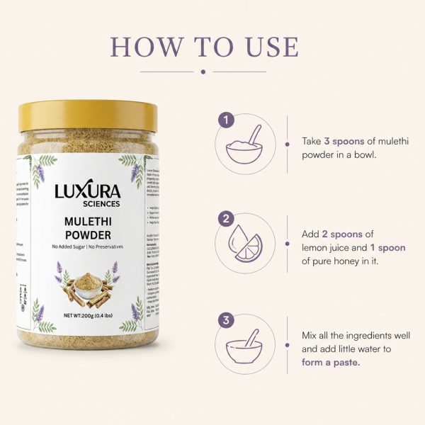 Luxura Sciences Pure Mulethi (Licorice) Powder – Natural Skin Brightening & Tan Removal Face Pack | Herbal & Chemical-Free (Mulethi, 200g) Luxura Sciences Mulethi Face Mask for Skin Care & Glow (200g)