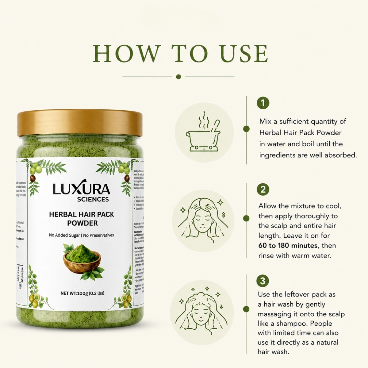 Luxura Sciences Natural Hair Pack for Dry Hair with Nourishing Ingredients - Hydrating Hair Mask (100g) - Image 5