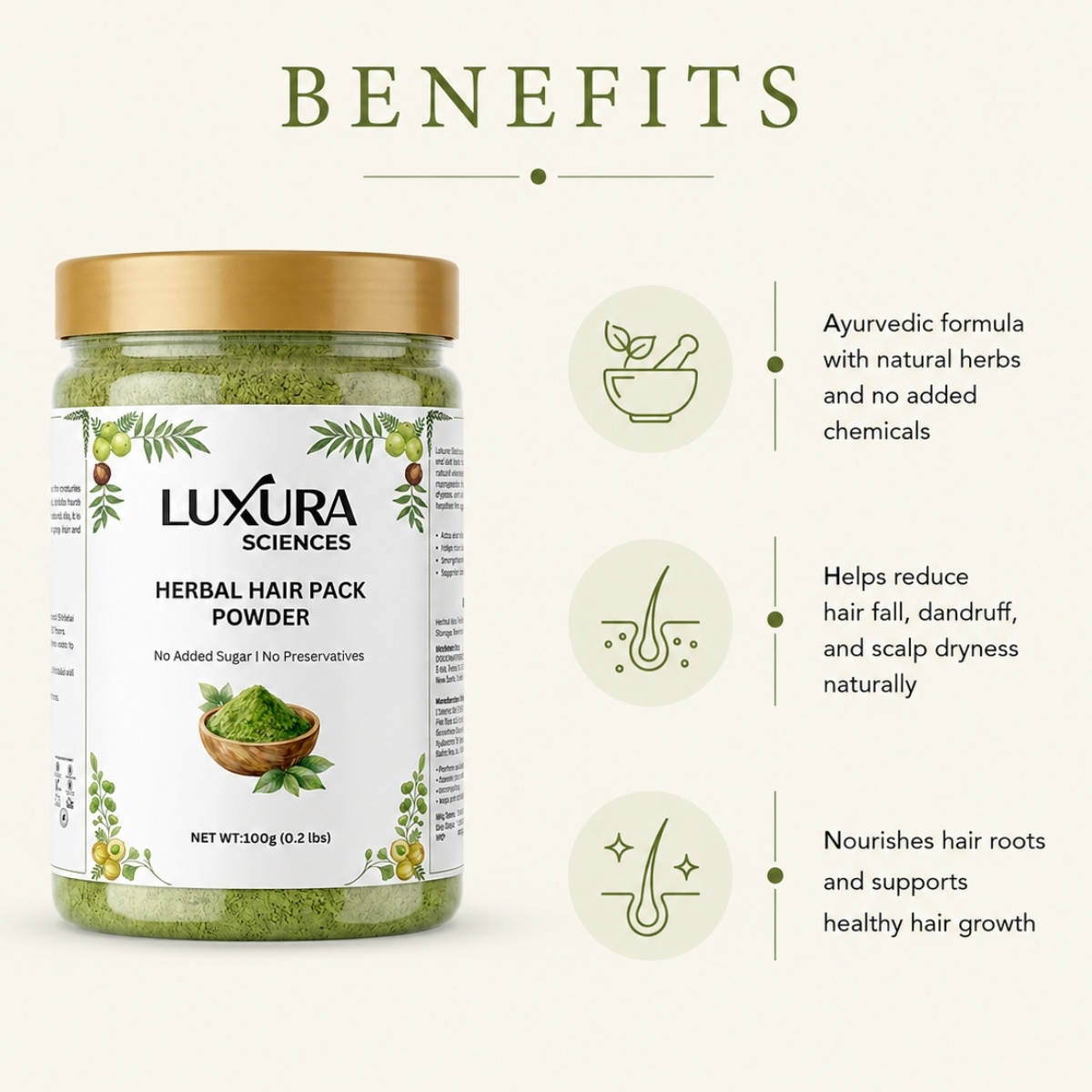 Luxura Sciences Natural Hair Pack for Dry Hair with Nourishing Ingredients - Hydrating Hair Mask (100g) - Image 4
