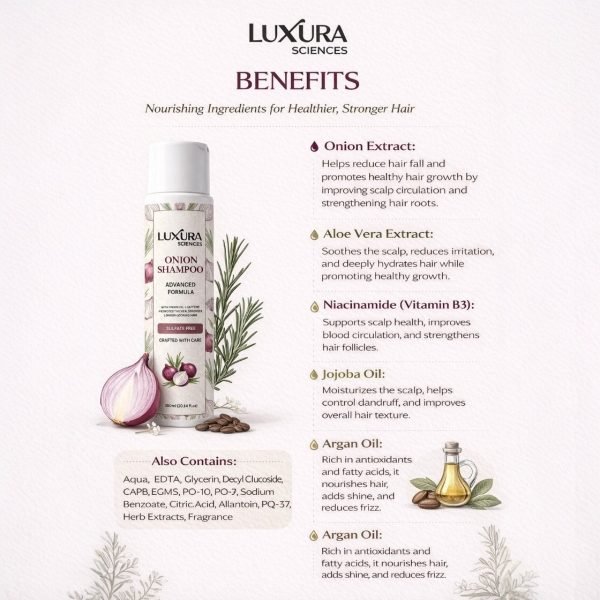 Onion shampoo Luxura Sciences Onion Oil Shampoo Hair Fall Control - Sulphate Free Nourishing Formula (300 ML)