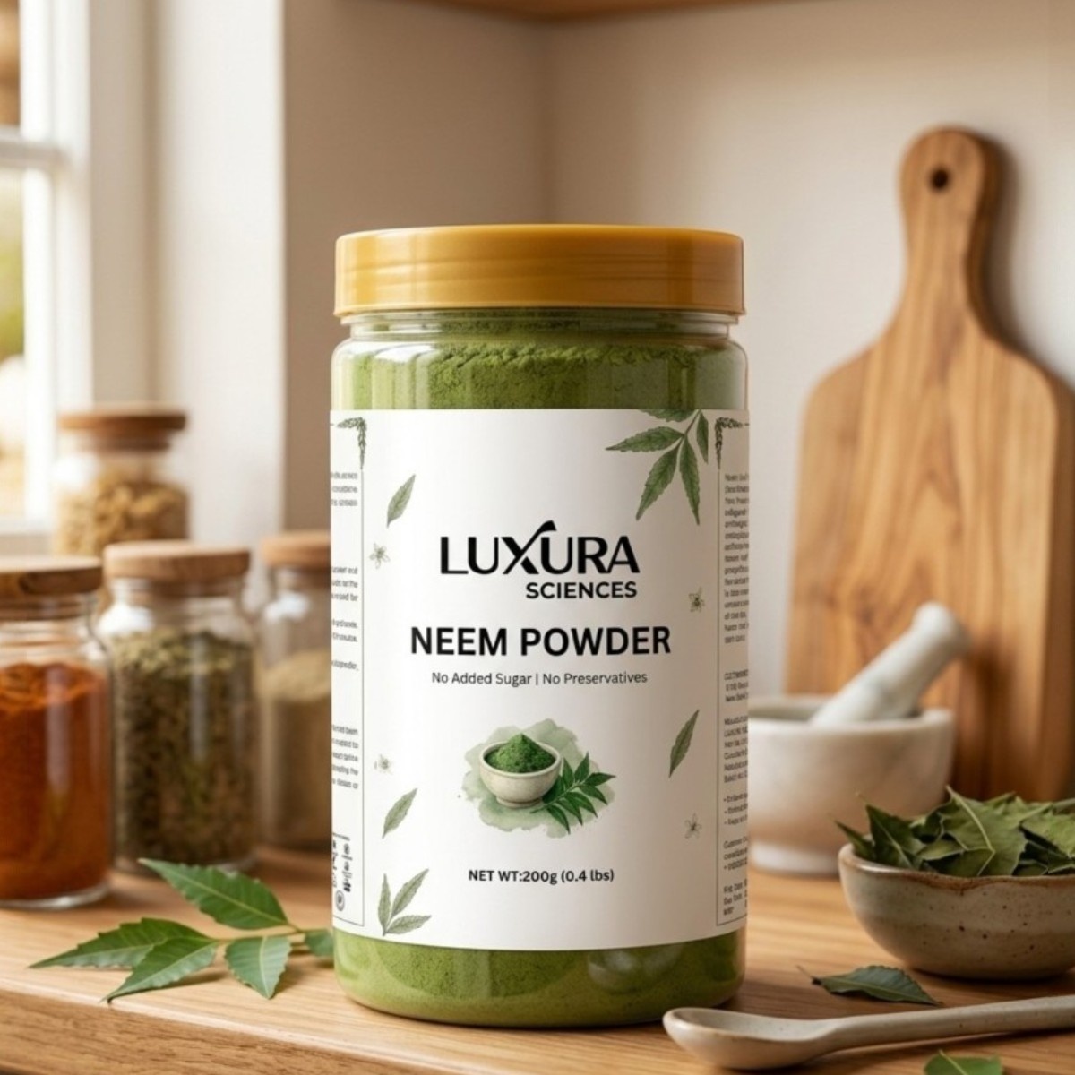 Luxura Sciences Pure Neem Leaf Powder for Hair & Skin Care - Finely Ground Natural Self-Care Blend (200g)