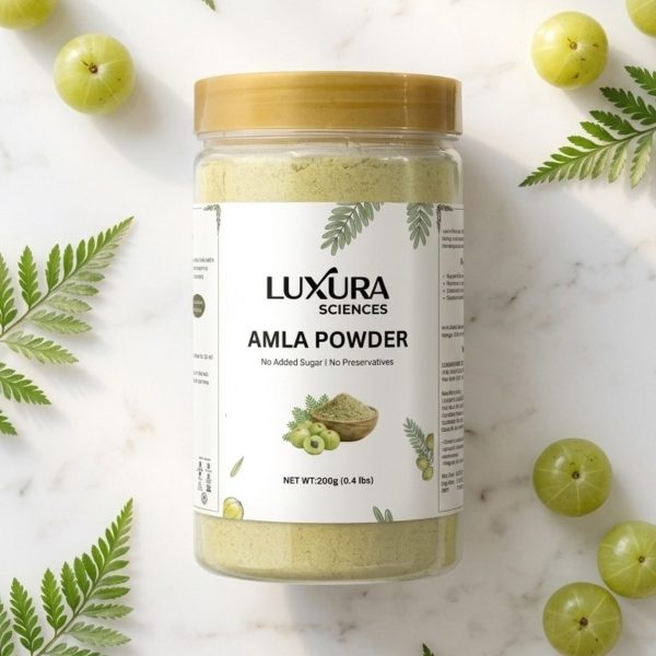 Luxura Sciences Pure Amla Powder for Hair Nourishment & Strength - Vitamin C Rich Herbal Care (200g)