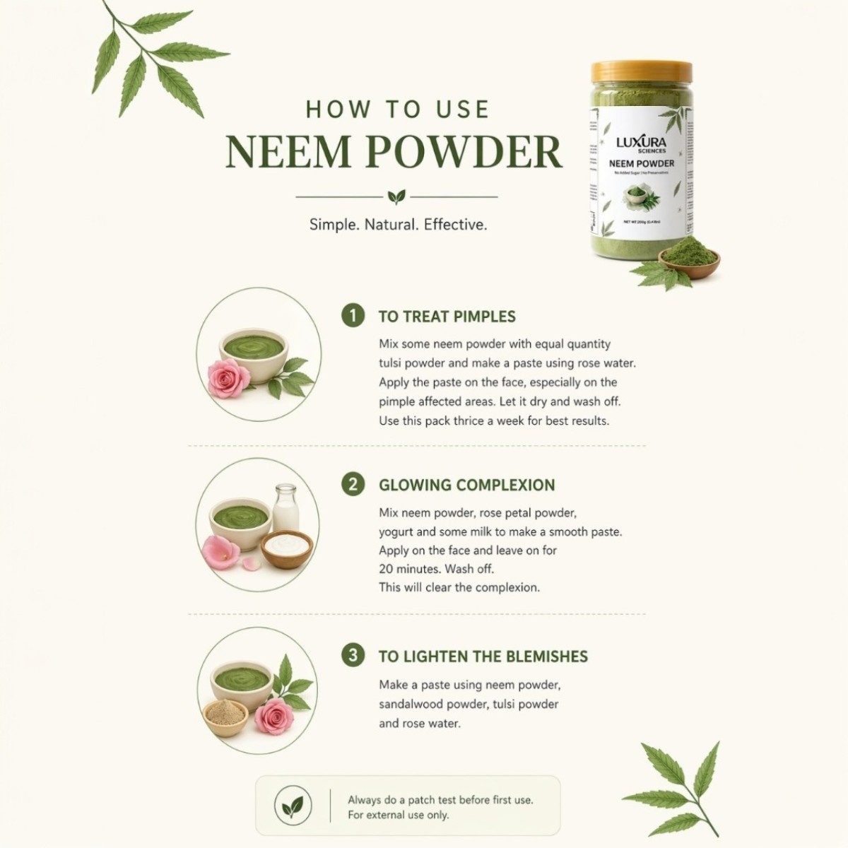 Luxura Sciences Pure Neem Leaf Powder for Hair & Skin Care - Finely Ground Natural Self-Care Blend (200g) - Image 4